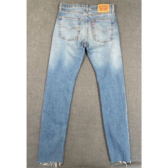 Levis 510 Skinny Jeans Men 30x32 Light Wash Distressed Raw Hem Side Seam Y2K - Picture 8 of 10